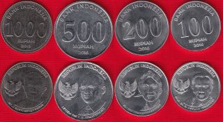 Indonesia Set Of 4 Coins: 100 - 1000 Rupiah 2016 Unc