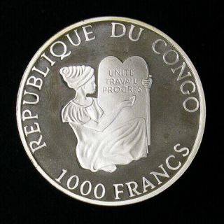 1997 Congo Republic 1000 Francs.  999 Silver Proof Coin Km 29 Brilliant Uncircul