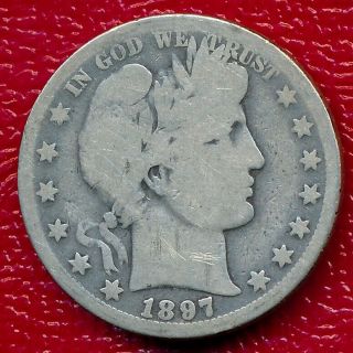 1897 - O Barber Silver Half Dollar Key Date Nicely Circulated