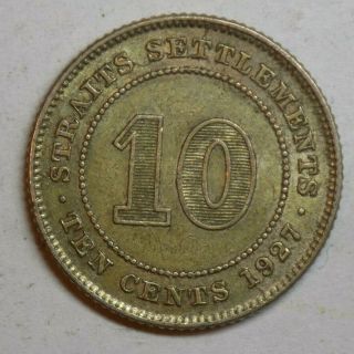 Straits Settlements 1927 Silver 10 Cents Coin