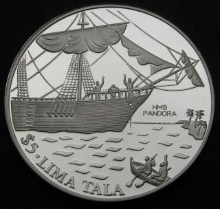 Tokelau Islands 5 Tala 1993 Proof - Silver - H.  M.  S.  Pandora - 519