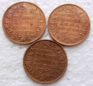 British India 1939,  1940,  1941 Kgvi 1/4 Annas 3 Coins.  Coin - 246
