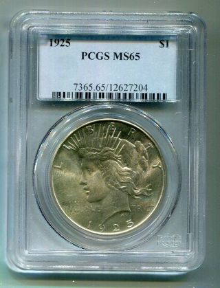 1925 - P Peace Dollar Pcgs Ms 65 (very Coin)