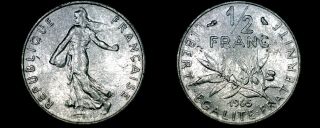 1965 French Half (1/2) Franc World Coin - France