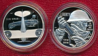 2018 World War I Centennial Silver Dollar And Air Service Medal Set Proof