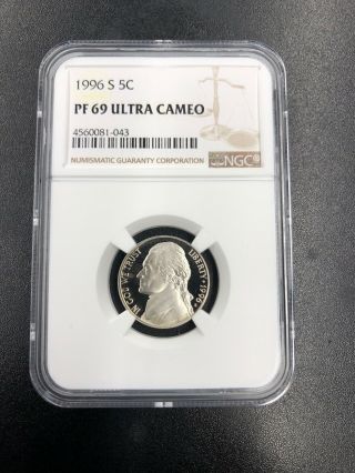 1996 S Proof Pf 69 Ultra Cameo Jefferson Nickel Ngc Bv $20.  00.