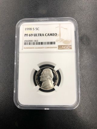 1998 S Proof Pf 69 Ultra Cameo Jefferson Nickel Ngc Bv $20.  00.
