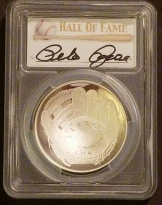 2014 - P Pcgs Baseball Hall Of Fame Silver Dollar Proof - 69 Dcam Pete Rose Auto