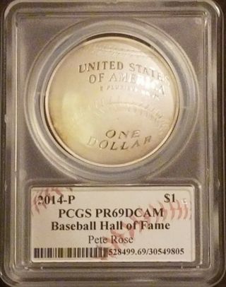 2014 - P PCGS Baseball Hall of Fame Silver Dollar PROOF - 69 DCAM PETE ROSE Auto 2