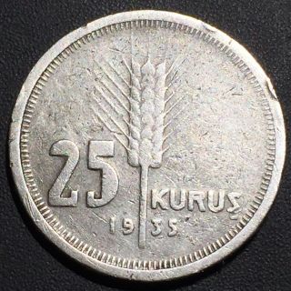 Old Foreign World Coin: 1935 Turkey 25 Kurus, .  830 Silver