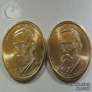 2012 P&d " Benjamin Harrison " $1 Presidential Dollar Out Of Rolls - 2 Coins
