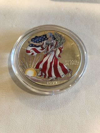 (1) 1999 AMERICAN EAGLE PAINTED WALKING LIBERTY 1 OZ FINE SILVER DOLLAR COIN 3