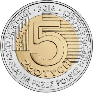 Poland 5 Zloty 2018 " 100 Years Independence " Bi - Meallic Comm.  Coin