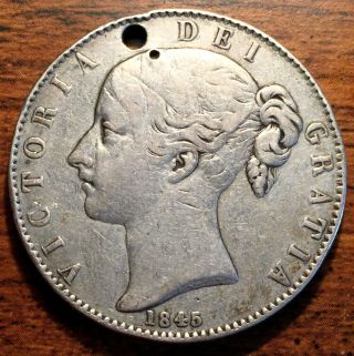 1845 Great Britain Silver Crown Young Head Queen Victoria Coin 27.  98 Grams