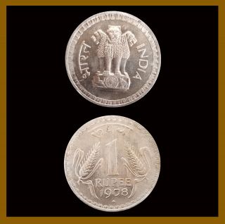 India 1 Rupee Coin,  1978 Bombay Unc