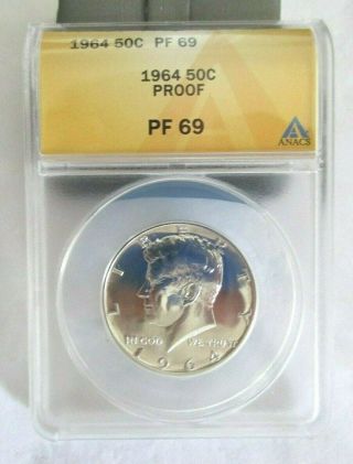 1964 Kennedy Half Dollar Proof Silver Coin Anacs Pf69 White Blazer