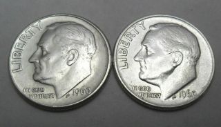 1960 P & D Roosevelt Dime Set 90 Silver Good Or Better