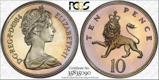 1984 Great Britain 10 Ten Pence Pcgs Pr68dcam Proof Toned None Graded Higher