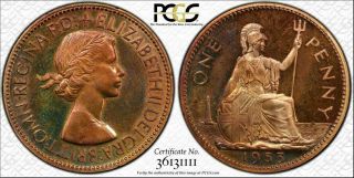 1953 Great Britain One 1 Penny Pcgs Pr64rb Toned Only 8 Graded Higher