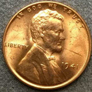 1941 P Rd Red Bu Uncirculated Lincoln Wheat Cent Penny.  X745