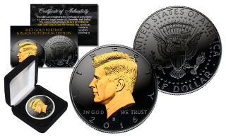 Black Ruthenium 2016 Jfk Kennedy Half Dollar Coin With 24k Golden Enigma D