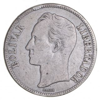 Silver - World Coin - 1929 Venezuela 5 Bolivares World Silver Coin - 24.  7g 026