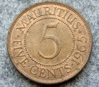 Mauritius Elizabeth Ii 1965 5 Cents,  Aunc