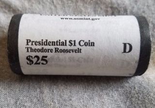 Theodore Roosevelt 2012 - D Presidential Dollar Bu Roll Of 25 Heads/tails