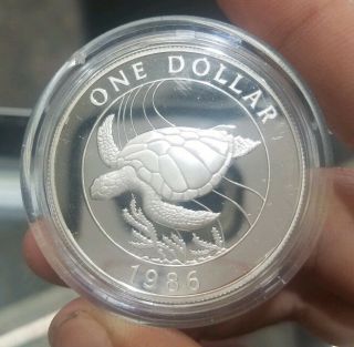 1986 Bermuda 1 Dollar.  925 Silver In Capsul Proof You Grade