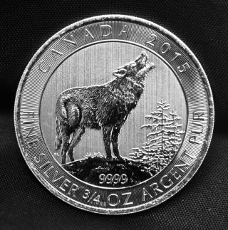 2015 Canada $2 Fine Silver Wolf - 3/4 Oz.  Fine.  9999