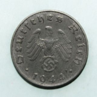 Germany 10 Pfennig 1944 - D Almost Uncirculated Zinc Coin - Swastika - Wwii