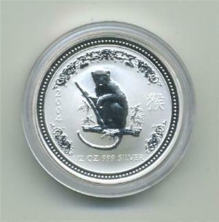 2004 Australia 50¢ Year Of The Monkey 1/2 Ounce Silver In Capsule