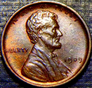 Rare 1909 - Vdb Lincoln Cent Rb/ Full Wheat Lines,  Rich Rainbow Toning