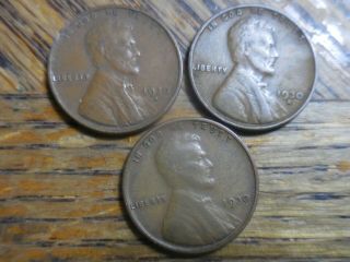 1930 Set Of Three,  P,  S & D,  Lincoln Wheat Cents (seller 