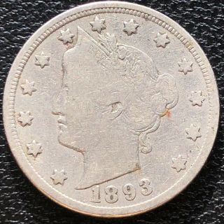 1893 Liberty Head Nickel 5c Better Grade Rare 13929