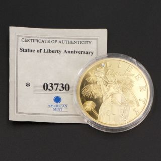 24k Gold Clad Swarovski Crystal Statue Of Liberty Commemorative Coin -
