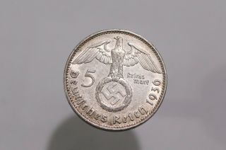 Germany Third Reich 5 Reichsmark 1936 J Silver Low Mintage B22 7792