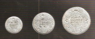 1,  1/2 & 1/4th Rupee British India George Vi Half Silver 1940 @ Cond