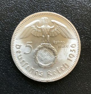 Third Reich 5 Reichsmark 1936 E Silver Coin