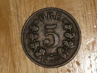 Norway 1899 5 Ore Coin Fine