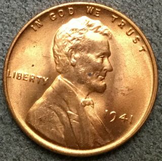 1941 P Rd Red Bu Uncirculated Lincoln Wheat Cent.  X536