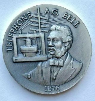 1876 Telephone Alexander Graham Bell.  925 Silver 35.  3 G Sterling Silver Medal