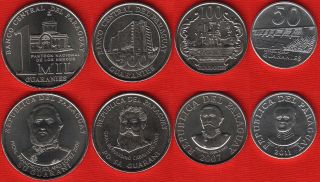 Paraguay Set Of 4 Coins: 50 - 1000 Guaraníes 2007 - 2011 Unc