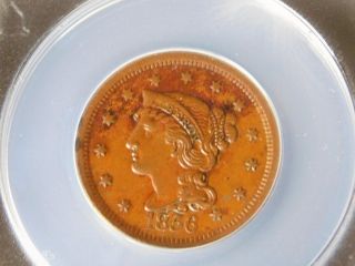 1856 Braided Large Cent Slanted 5 Just Newly Anacs Graded Au50