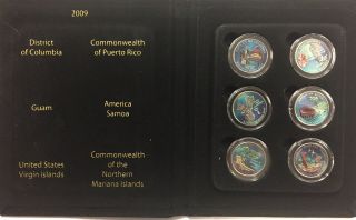 2009 P Colorized Us Territories Quarters Set Of 6 Coins In Folder Caps