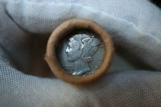 The First National Bank Roll 50 Mercury Silver Dimes 1923? Vf & D Xf Ends