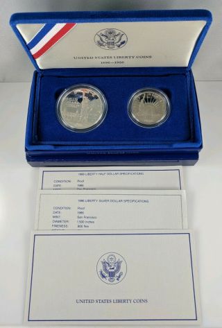 1986 United States Liberty Coins Half Dollar & Silver Dollar Set W/ Box &