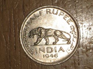 British India 1946 1/2 Rupee Coin Extremely Fine