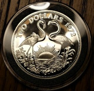 1972 Bahamas Two Dollars Sterling Silver Proof Flamingo Coin Only 59,  000 Minted