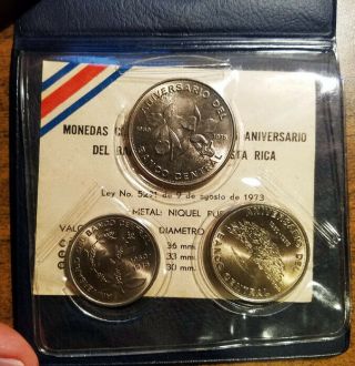 Costa Rica 3 - Coin Set 1975 (central Bank 25th Anniv) Holder,  Cert